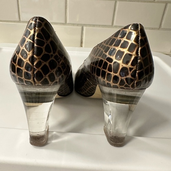 J RENEE VINTAGE Brown Alligator woman clear 2.5" classic preppy office heel 7.5 - Picture 8 of 15